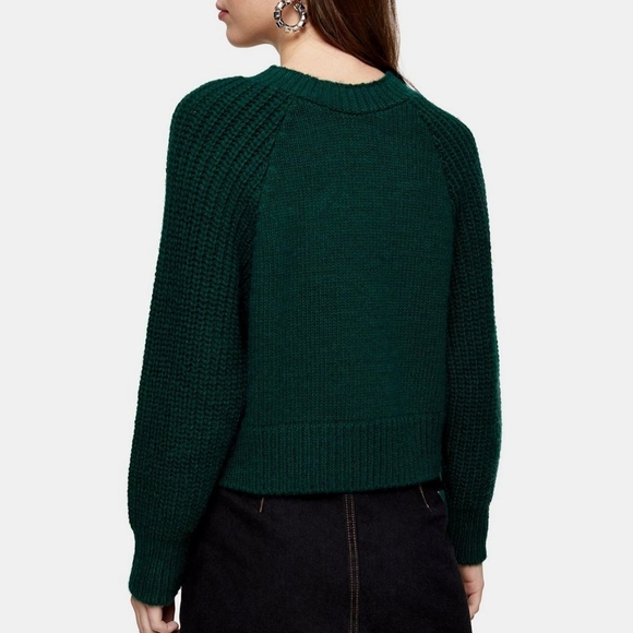 TOPSHOP Green Knit Twist Back Sweater M - Picture 6 of 10